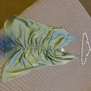 Satin Green Ruched Halter Top